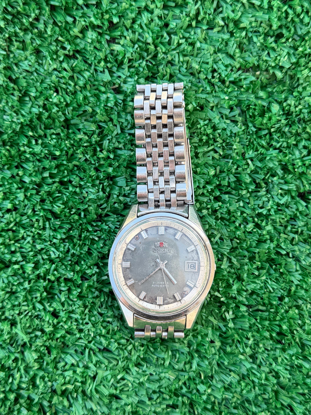 Orologio Vintage Orient Automatico 21 Jewels – Quadrante Grigio e Bracciale in Acciaio