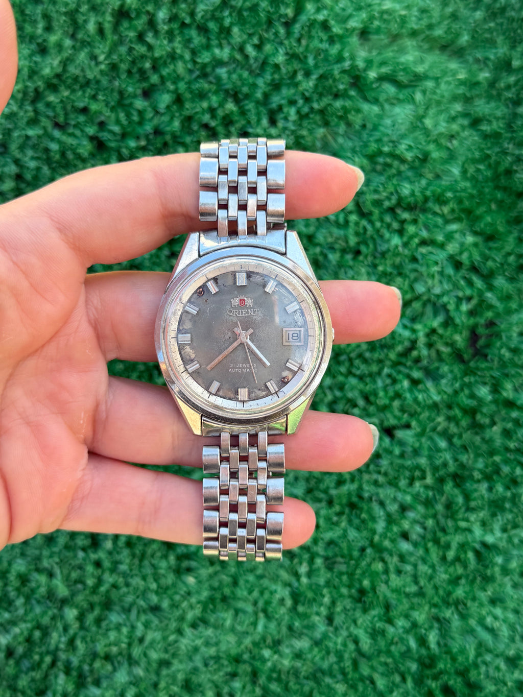 Orologio Vintage Orient Automatico 21 Jewels – Quadrante Grigio e Bracciale in Acciaio