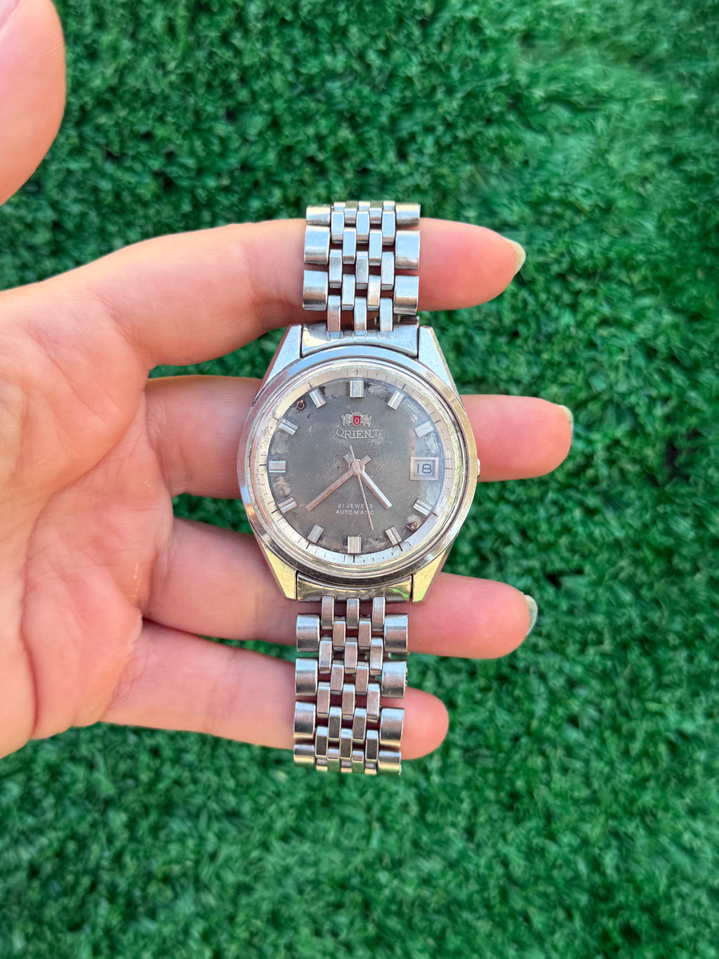 Orologio Vintage Orient Automatico 21 Jewels – Quadrante Grigio e Bracciale in Acciaio