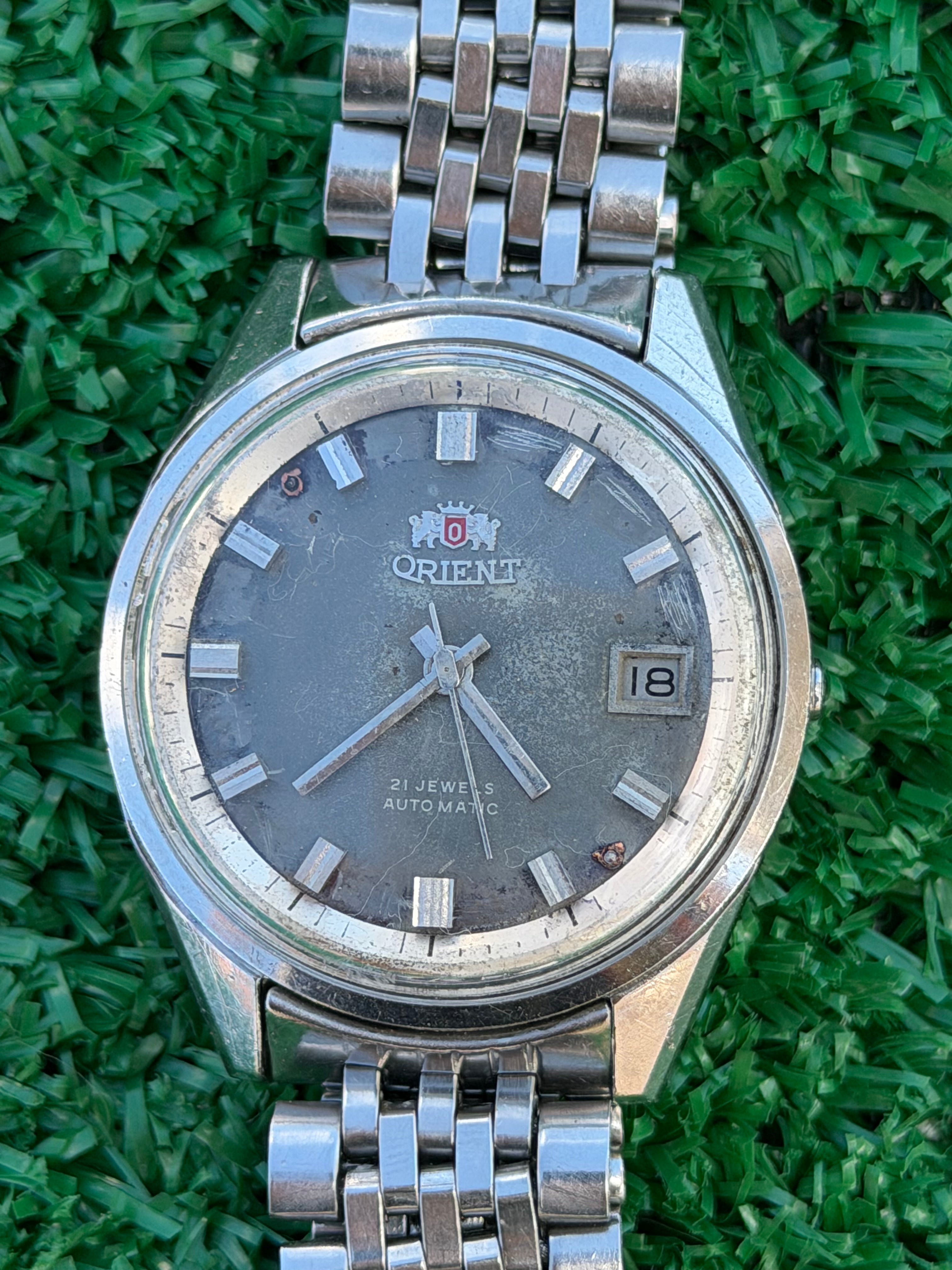 Orologio Vintage Orient Automatico 21 Jewels – Quadrante Grigio e Bracciale in Acciaio