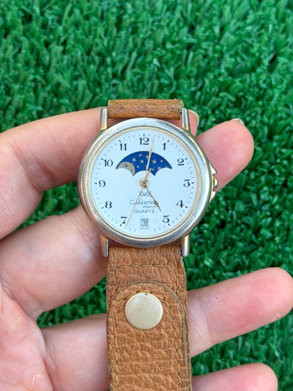 Orologio Vintage "Maurice" con Fasi Lunari - Movimento al Quarzo e Cinturino in Pelle